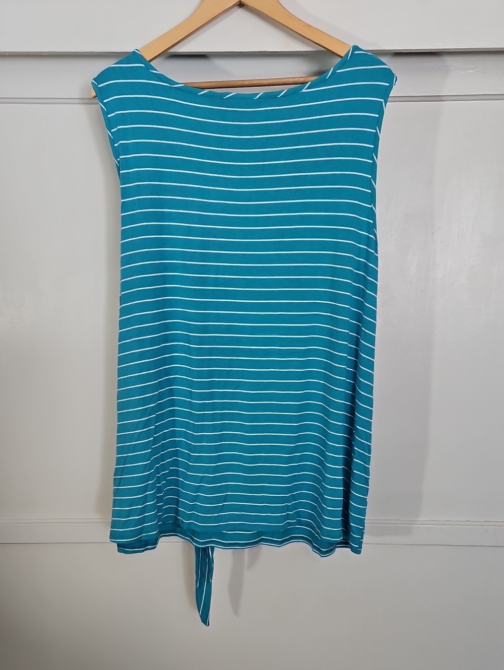 Nina Leonard Teal Striped Sleeveless Tie-Front Top - Picture 4 of 6